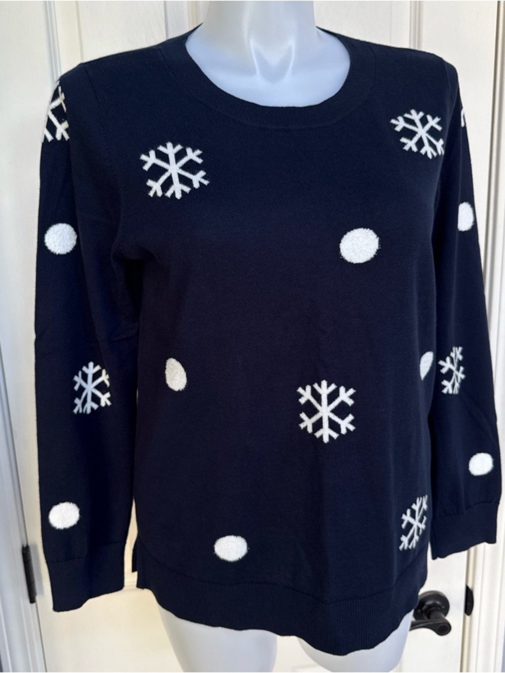 LOFT Outlet Women's Navy Blue Long Sleeve Snowflake Polka Dot Sweater sz XL